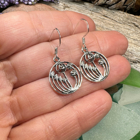 Load image into Gallery viewer, Rose Earrings, Scotland Jewelry, Mackintosh Drop Earrings, Silver Anniversary Gift, Flower Earrings, Nature Jewelry, Art Deco Jewelry
