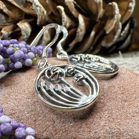 Load image into Gallery viewer, Rose Earrings, Scotland Jewelry, Mackintosh Drop Earrings, Silver Anniversary Gift, Flower Earrings, Nature Jewelry, Art Deco Jewelry
