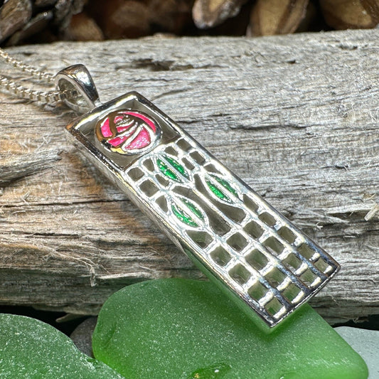 Mackintosh Rose Necklace, Scotland Jewelry, Celtic Jewelry, Rose Jewelry, Art Deco Pendant, Anniversary Gift, Scottish Necklace, Wife Gift