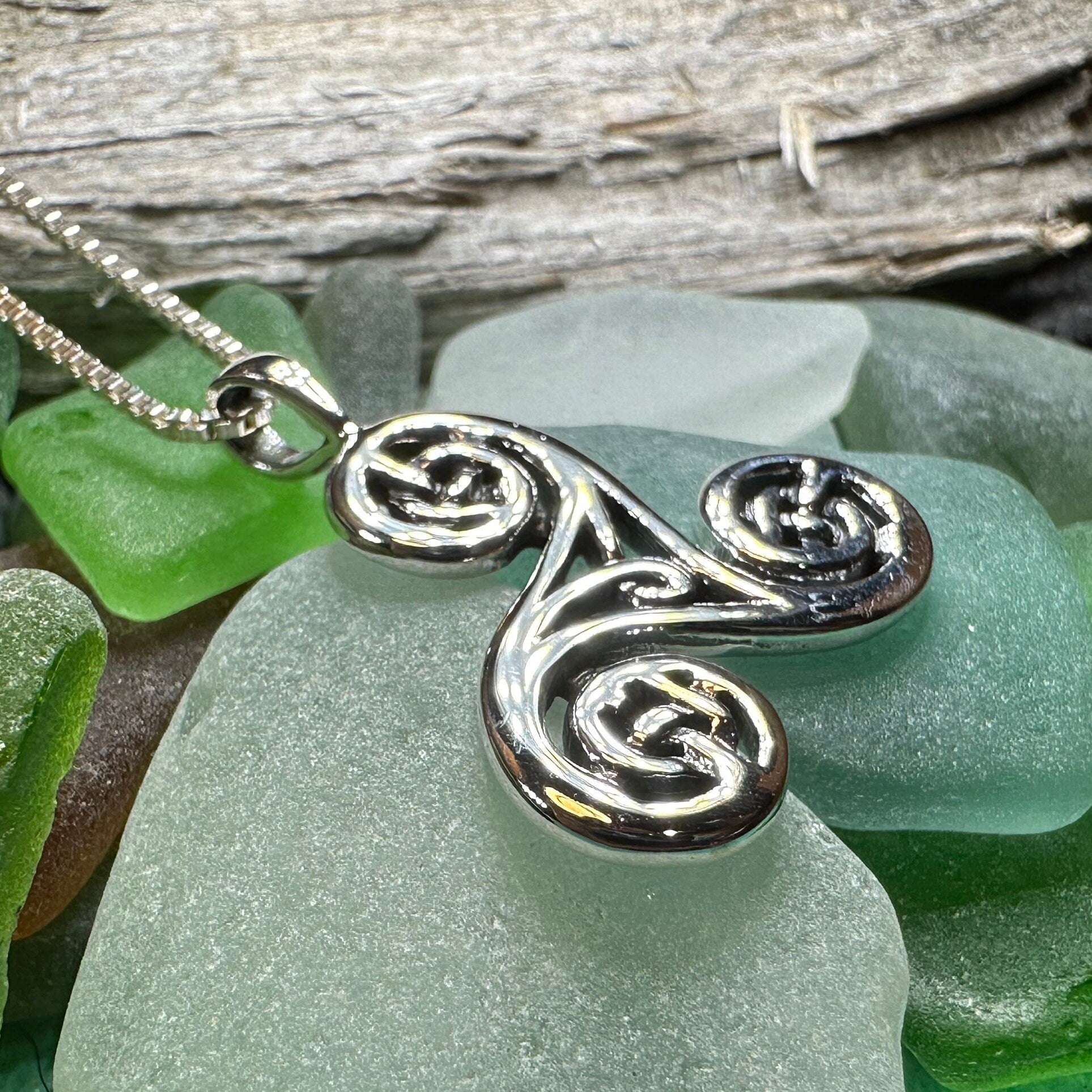 Sterling Silver Triskelion Necklace, Celtic Spiral Necklace