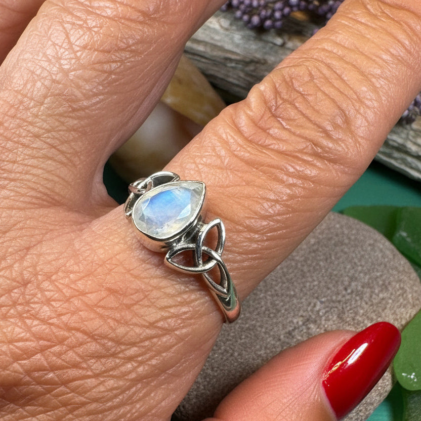 Celtic Knot Ring, Celtic Jewelry, Irish Jewelry, Moonstone Ring, Irish Ring, Irish Dance Gift, Anniversary Gift, Scottish Ring, Wiccan Ring