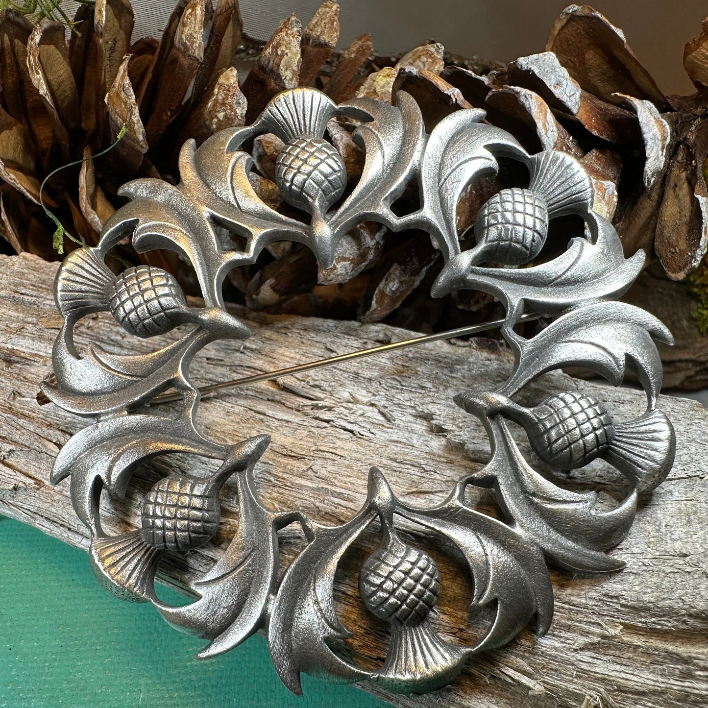 Thistle Brooch, Celtic Pin, Scottish Jewelry, Mom Gift, Large Celtic Brooch, Fly Plaid Pin, Wife Gift, Scotland Pin, Pewter Pin, Tartan Pin