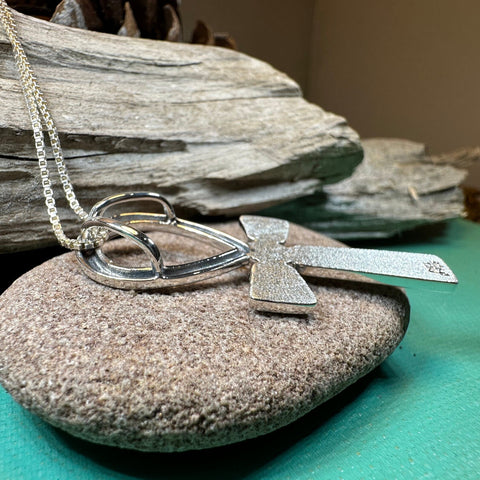 Load image into Gallery viewer, Celtic Ahnk Necklace, Key of Life Pendant, Celtic Jewelry, Egyptian Symbol, Moonstone Pendant, Cancer Survivor Gift, Recovery Gift, Cross
