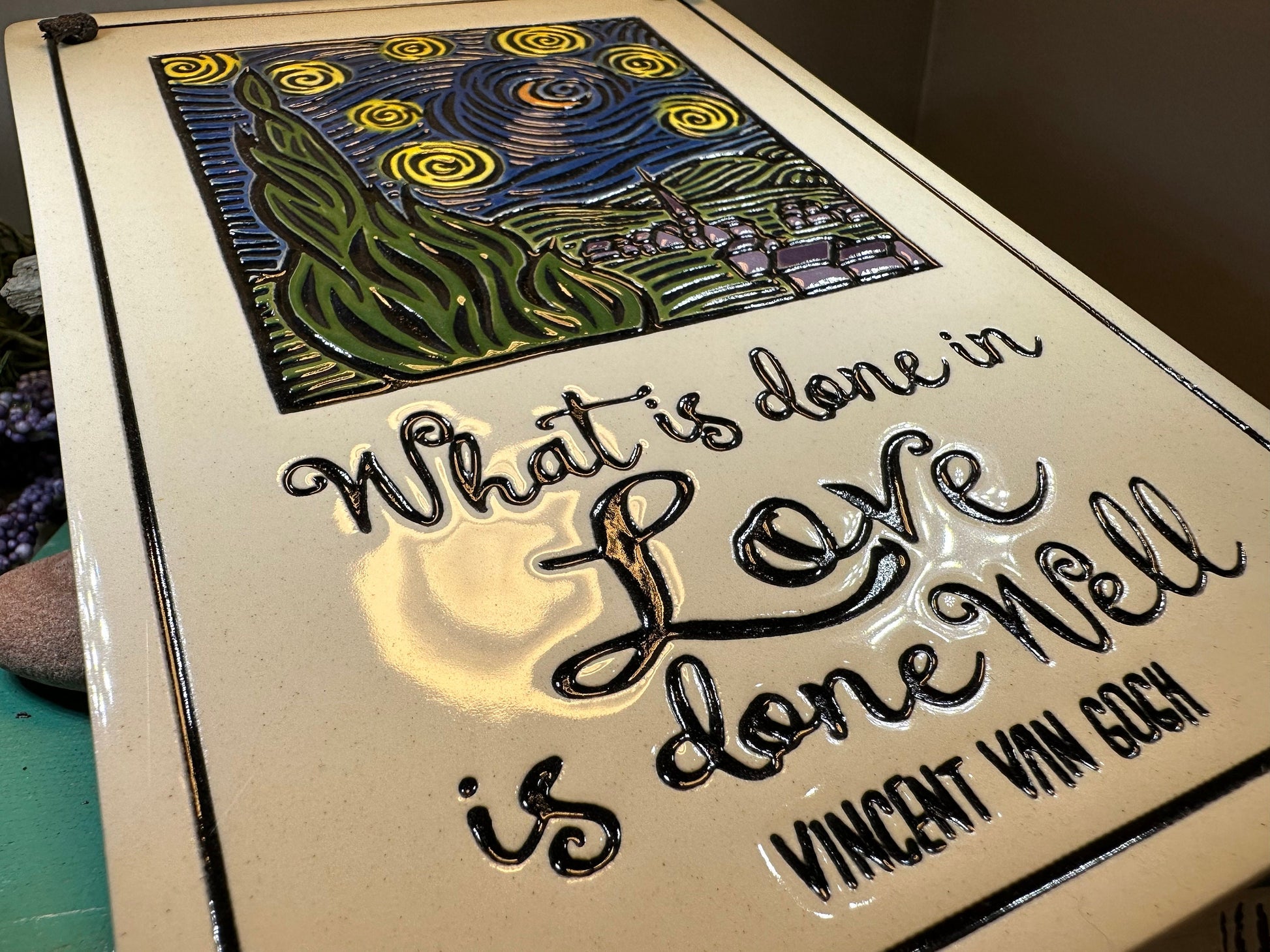 Van Gogh Wall Art, Starry Night, Ceramic Wall Plaque, New Home Gift, Mother's Day Gift, Wedding Gift, Fine Art Decor, Wife Gift, Mom Gift