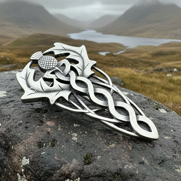 Thistle Kilt Pin, Scottish Pin, Celtic Knot Jewelry, Scotland Jewelry, Celtic Brooch, Men's Tartan Pin, Groom Gift, Dad Gift, Bagpiper Gift
