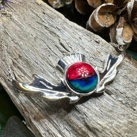 Load image into Gallery viewer, Thistle Necklace, Scotland Jewelry, Heather Gem, Celtic Necklace, Nature Jewelry, Outlander Jewelry, Wiccan Necklace, Anniversary Gift
