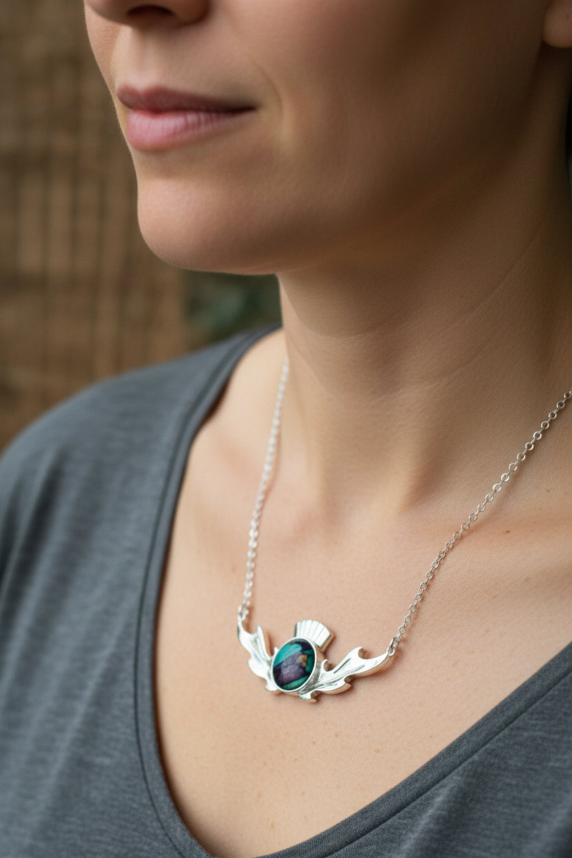 Thistle Necklace, Scotland Jewelry, Heather Gem, Celtic Necklace, Nature Jewelry, Outlander Jewelry, Wiccan Necklace, Anniversary Gift