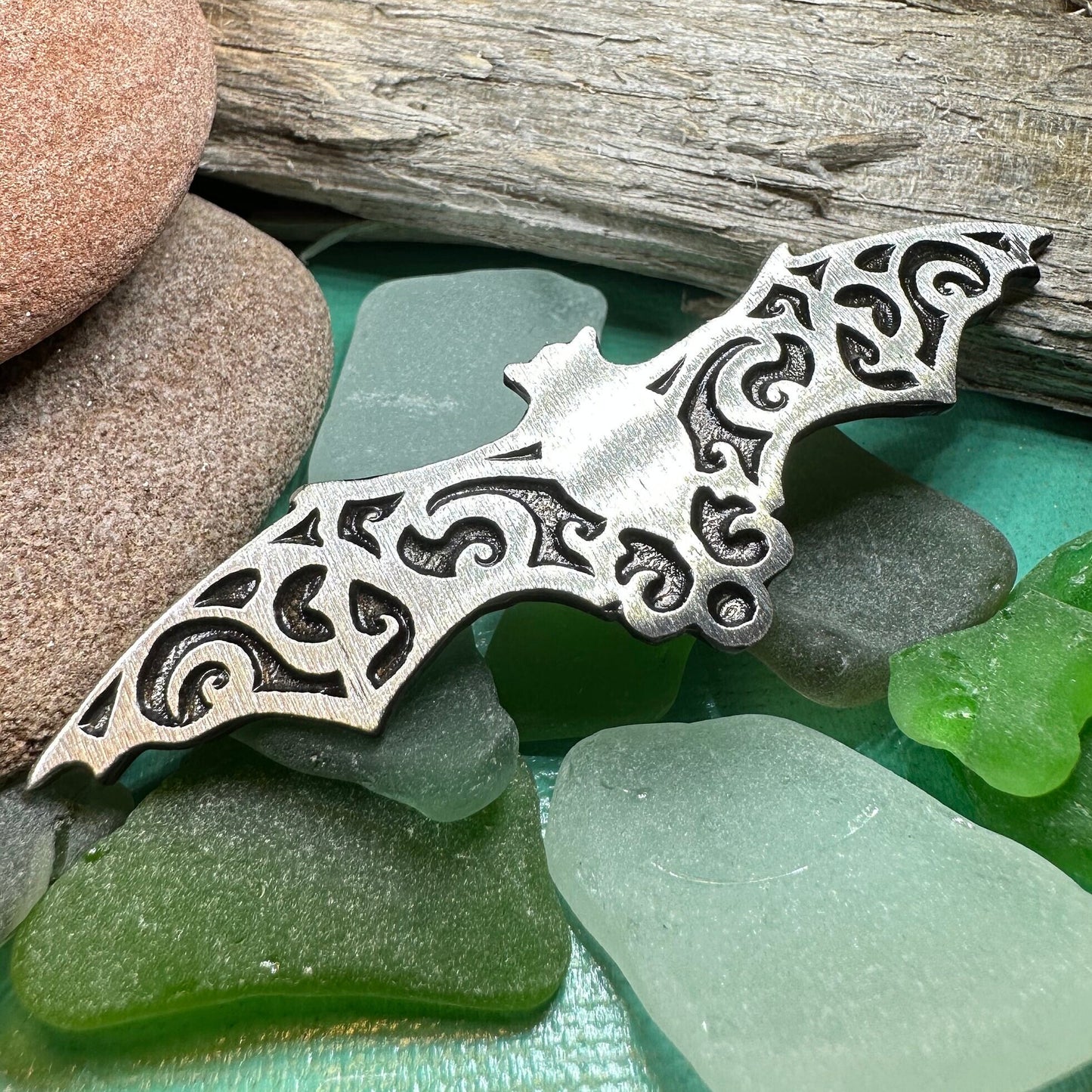 Gothic Bat Brooch, Celtic Pin, Pewter Bat Pin, Victorian Brooch, Friendship Gift, Halloween Gift, Witch Jewelry, Animal Brooch, EA Poe Gift