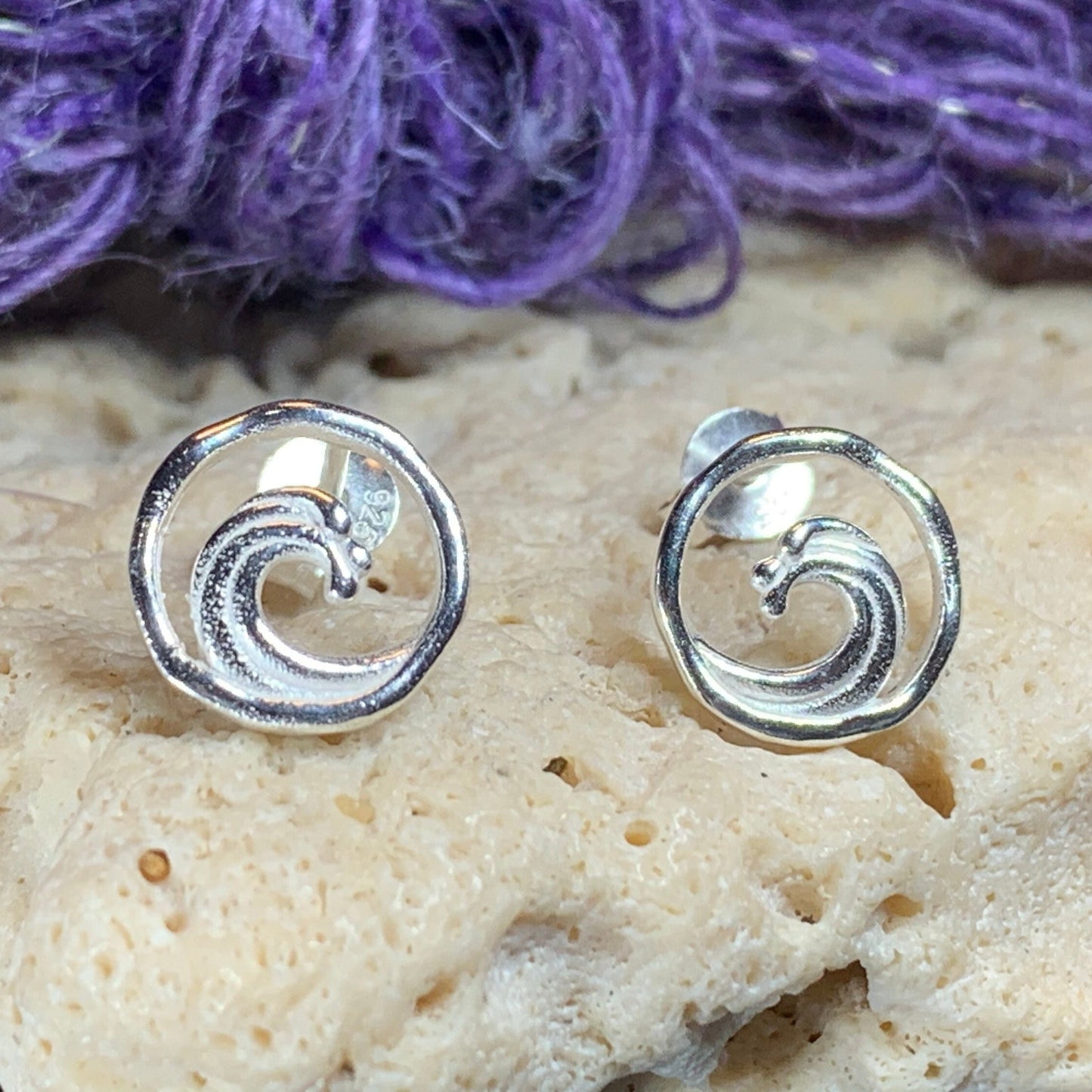 Wave Earrings, Ocean Stud Earrings, Nautical Jewelry, Beach Jewelry, Surfer Gift, Anniversary Gift, Sea Jewelry, Nature Jewelry, Silver
