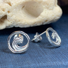 Load image into Gallery viewer, Wave Earrings, Ocean Stud Earrings, Nautical Jewelry, Beach Jewelry, Surfer Gift, Anniversary Gift, Sea Jewelry, Nature Jewelry, Silver
