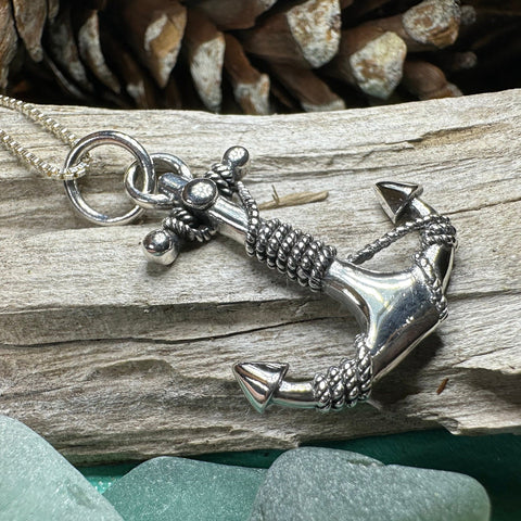 Load image into Gallery viewer, Anchor Necklace, Nautical Jewelry, Christian Pendant, Hope Necklace, Retirement Gift, Dad Gift, Mindfulness Gift, Ship Jewelry, Silver
