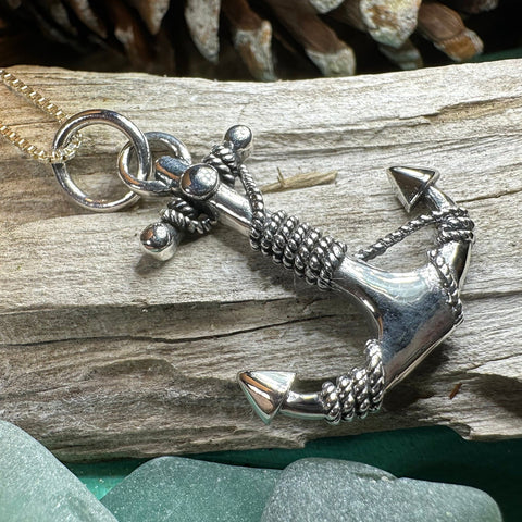 Load image into Gallery viewer, Anchor Necklace, Nautical Jewelry, Christian Pendant, Hope Necklace, Retirement Gift, Dad Gift, Mindfulness Gift, Ship Jewelry, Silver
