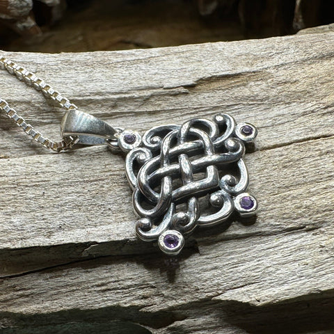 Load image into Gallery viewer, Celtic Knot Necklace, Love Knot Jewelry, Celtic Heart Pendant, Scotland Jewelry, Irish Jewelry, Amethyst, Pagan Jewelry, Scotland Jewelry
