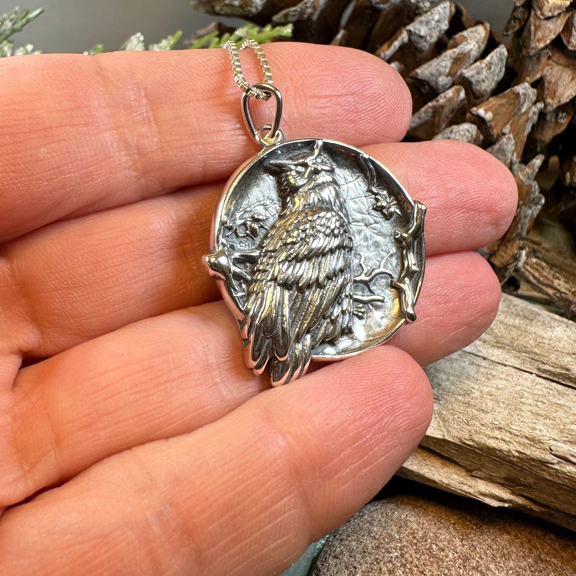 Owl Necklace, Full Moon Pendant, Nature Jewelry, Bird Necklace, Bird Lover Gift, Owl Gift, Woodland Jewelry, Irish Jewelry, Mom Gift