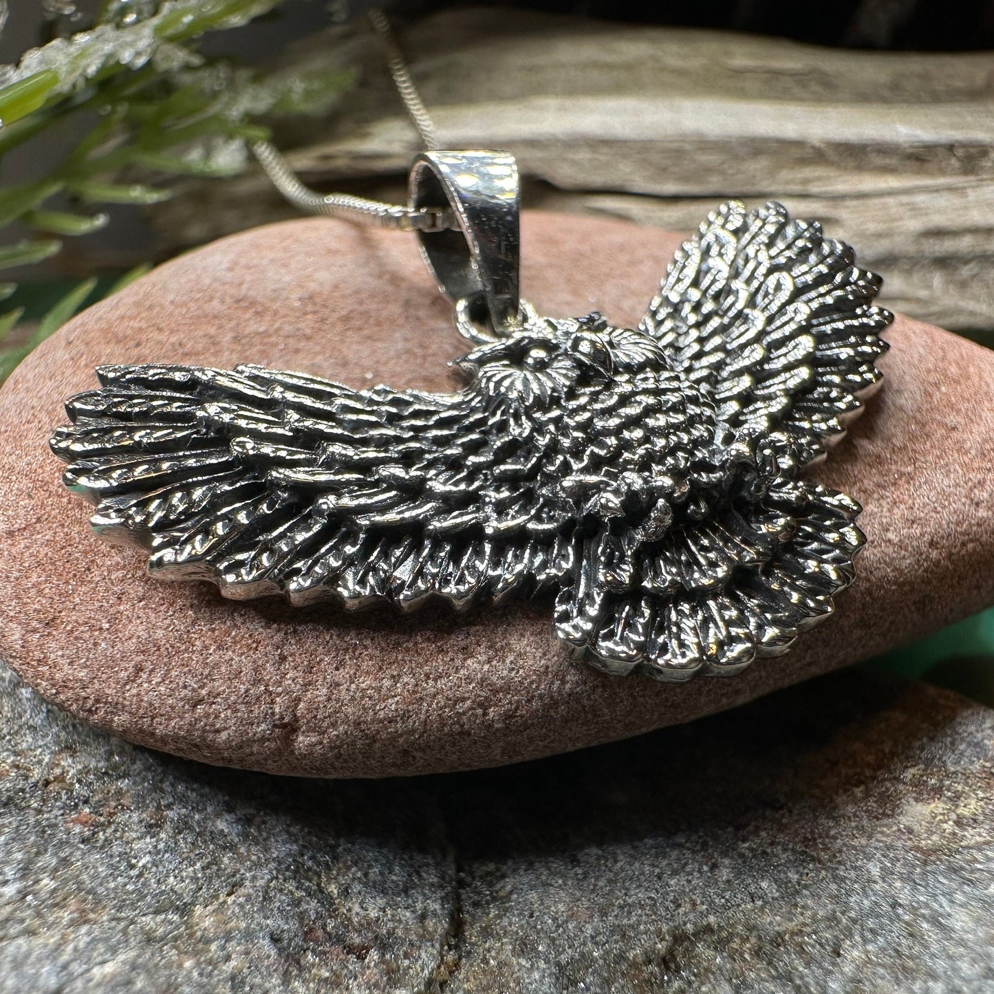 Owl Necklace, Flying Owl Pendant, Nature Jewelry, Bird Necklace, Bird Lover Gift, Silver Owl Gift, Woodland Jewelry, Irish Jewelry, Mom Gift