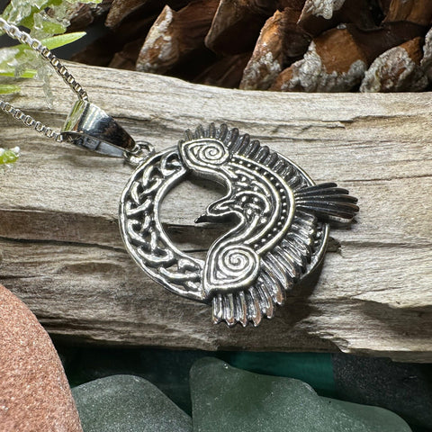 Load image into Gallery viewer, Raven Necklace, Bird Jewelry, Celtic Pendant, Black Bird Pendant, Animal Jewelry, Pagan Jewelry, Nature Lover, Poe Jewelry, Gothic Jewelry
