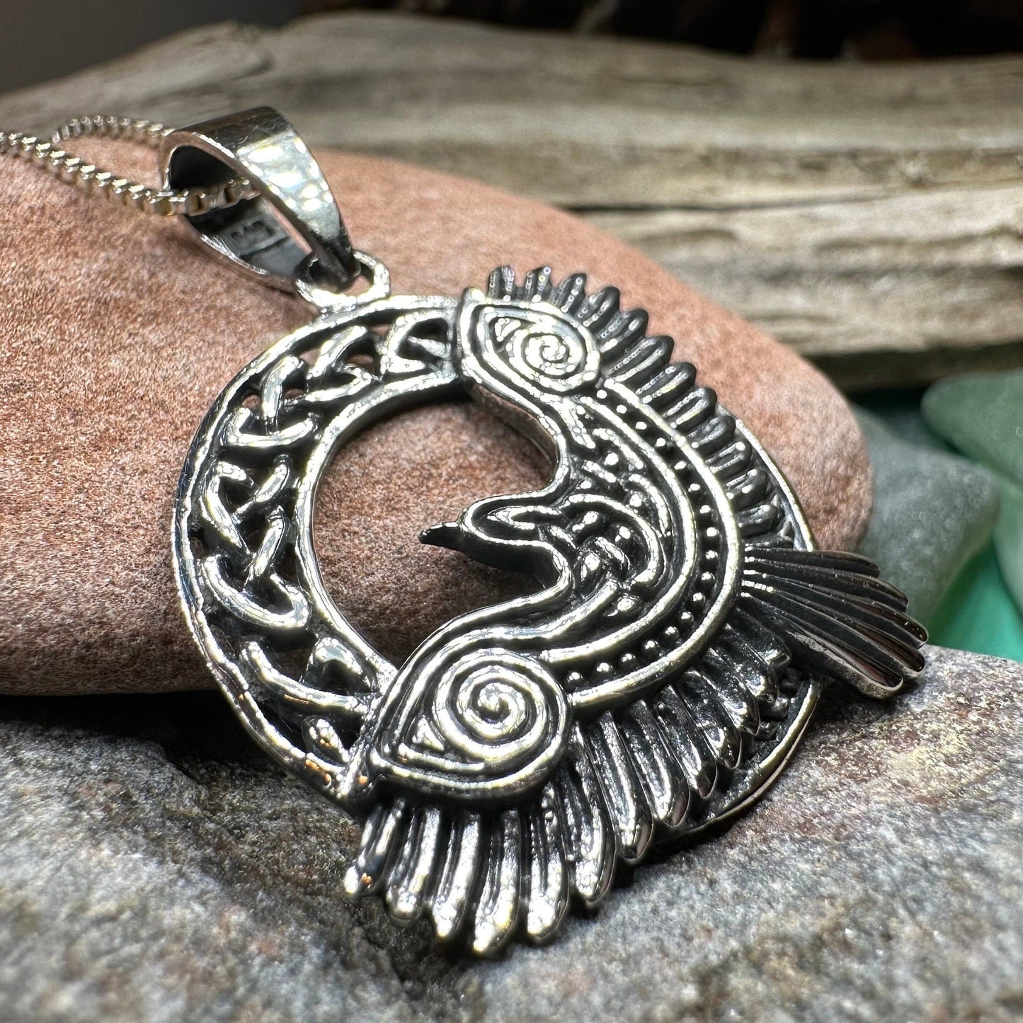 Raven Necklace, Bird Jewelry, Celtic Pendant, Black Bird Pendant, Animal Jewelry, Pagan Jewelry, Nature Lover, Poe Jewelry, Gothic Jewelry