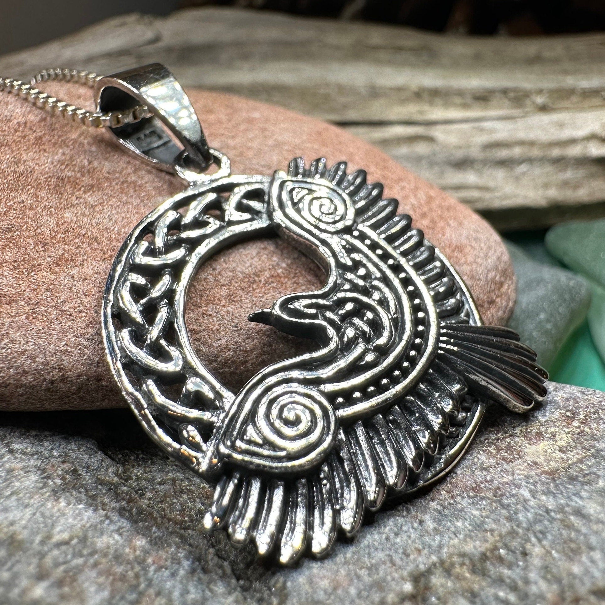 Raven Necklace, Bird Jewelry, Celtic Pendant, Black Bird Pendant, Animal Jewelry, Pagan Jewelry, Nature Lover, Poe Jewelry, Gothic Jewelry