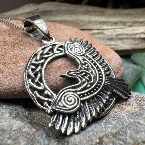 Load image into Gallery viewer, Raven Necklace, Bird Jewelry, Celtic Pendant, Black Bird Pendant, Animal Jewelry, Pagan Jewelry, Nature Lover, Poe Jewelry, Gothic Jewelry
