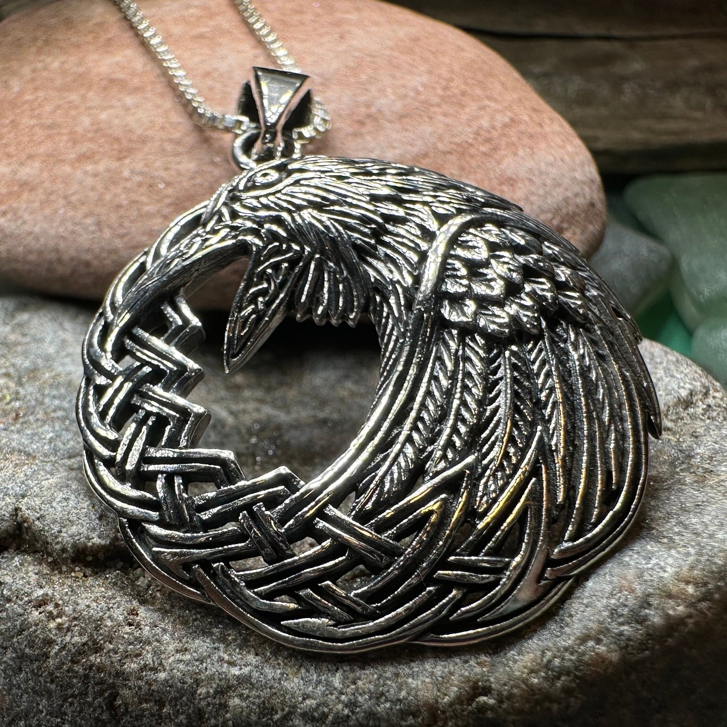 Raven Necklace, Bird Jewelry, Celtic Pendant, Black Bird Pendant, Animal Jewelry, Pagan Jewelry, Nature Lover, Poe Jewelry, Gothic Jewelry