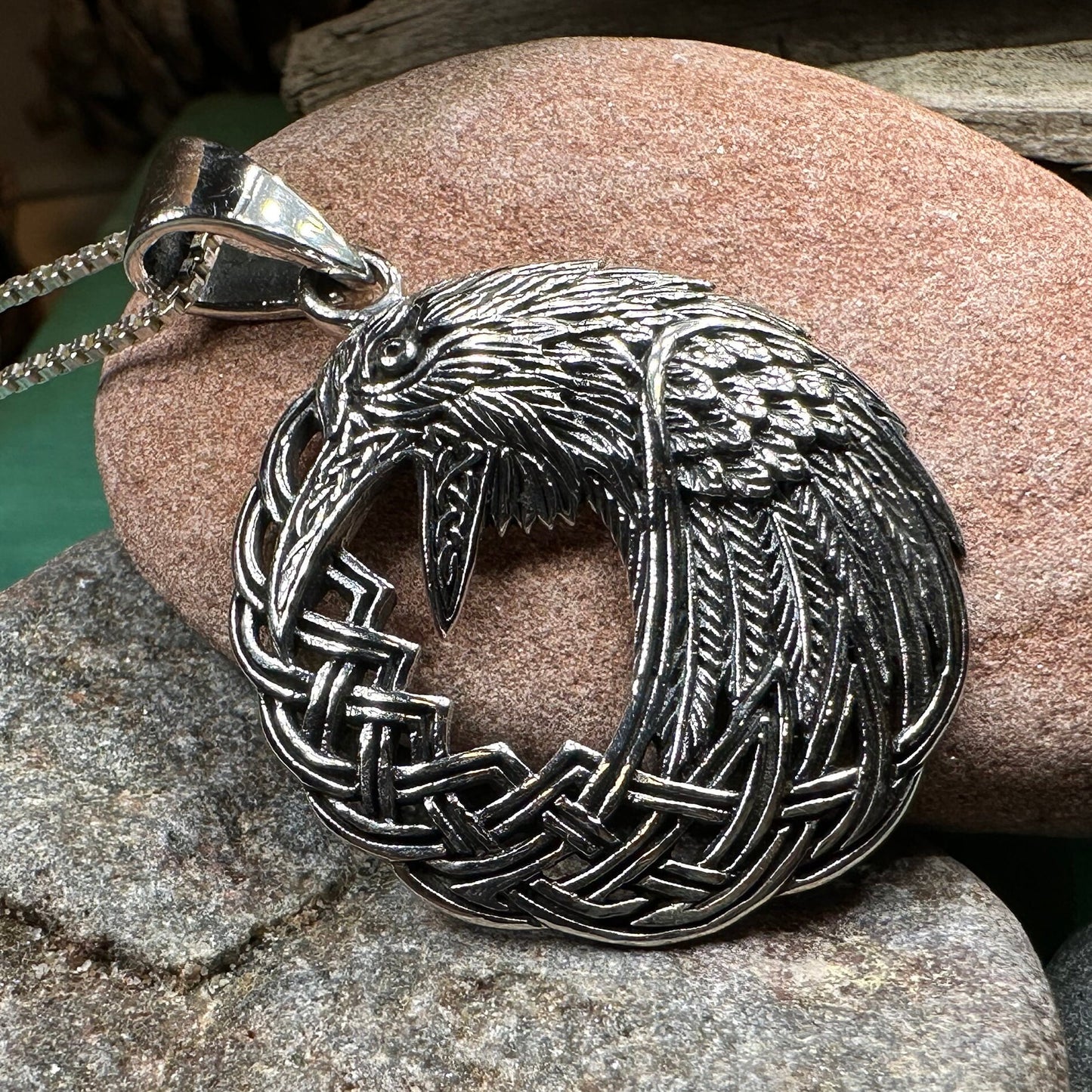 Raven Necklace, Bird Jewelry, Celtic Pendant, Black Bird Pendant, Animal Jewelry, Pagan Jewelry, Nature Lover, Poe Jewelry, Gothic Jewelry