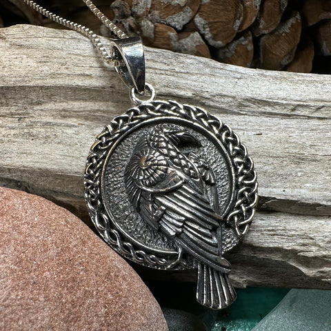 Load image into Gallery viewer, Raven Necklace, Bird Jewelry, Celtic Pendant, Silver Bird Pendant, Animal Jewelry, Pagan Jewelry, Nature Lover, Poe Jewelry, Gothic Jewelry
