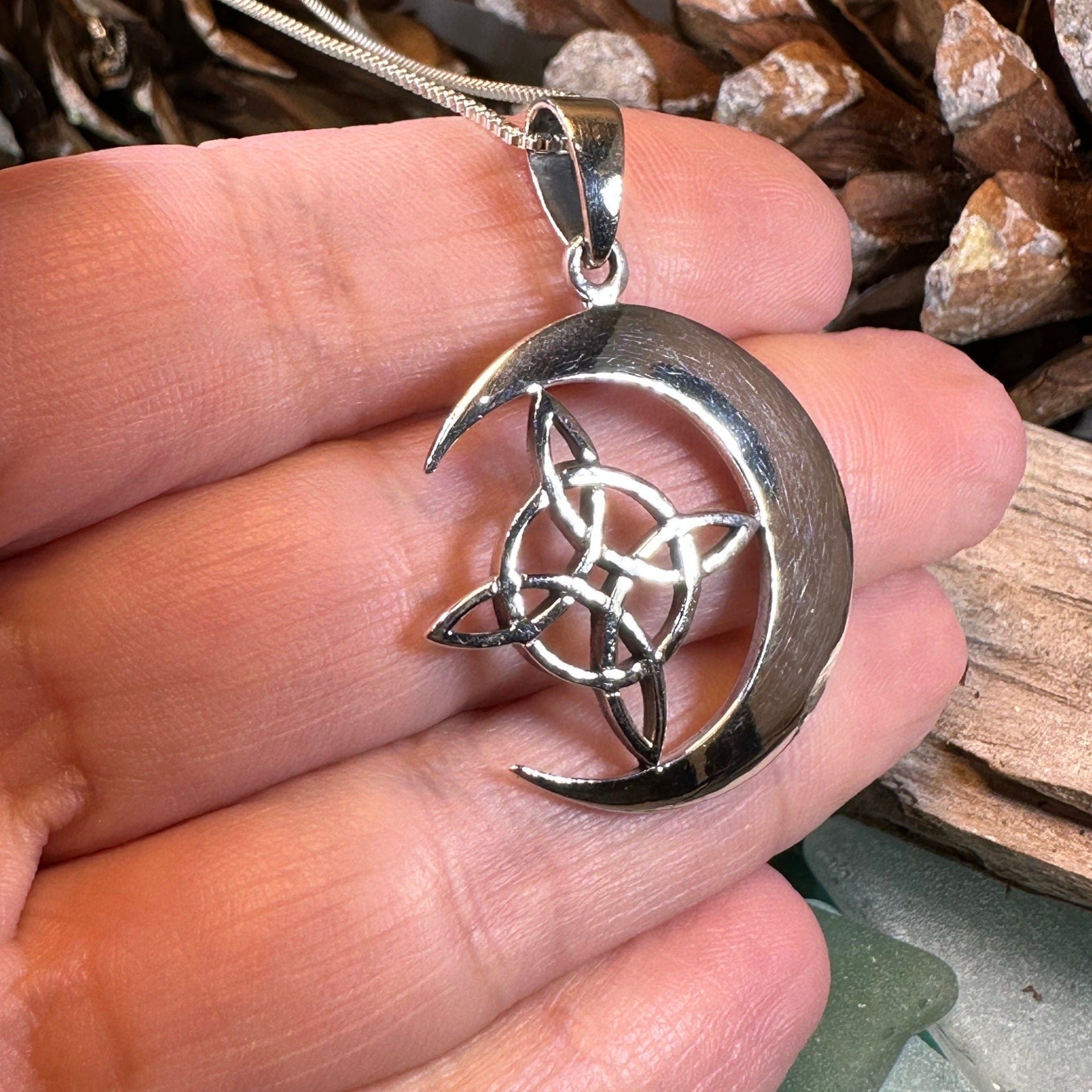 Moon Necklace, Celtic Jewelry, Celestial Jewelry, Wiccan Jewelry, Star Jewelry, Crescent Moon, Anniversary Gift, Pagan Jewelry, Mom Gift