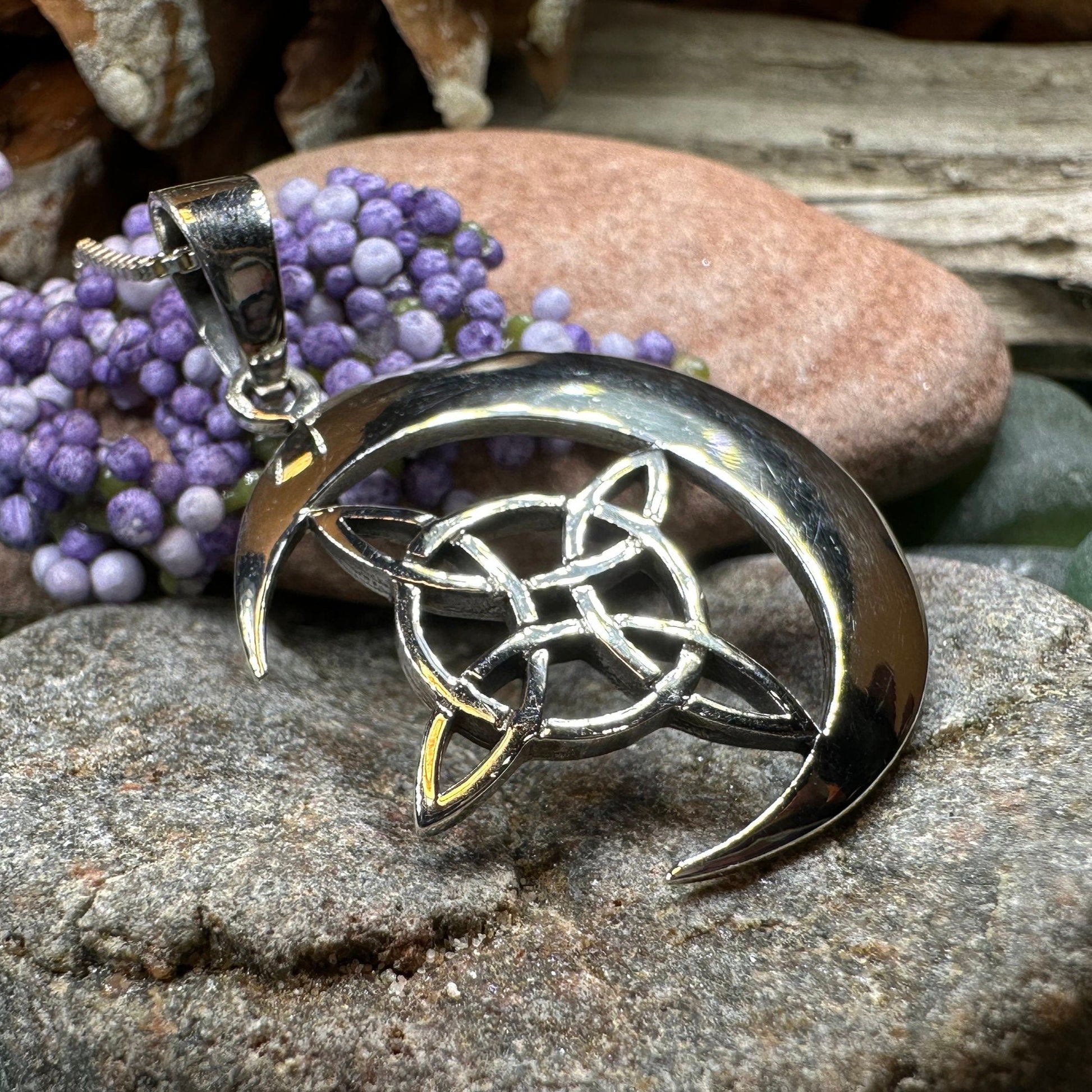 Moon Necklace, Celtic Jewelry, Celestial Jewelry, Wiccan Jewelry, Star Jewelry, Crescent Moon, Anniversary Gift, Pagan Jewelry, Mom Gift