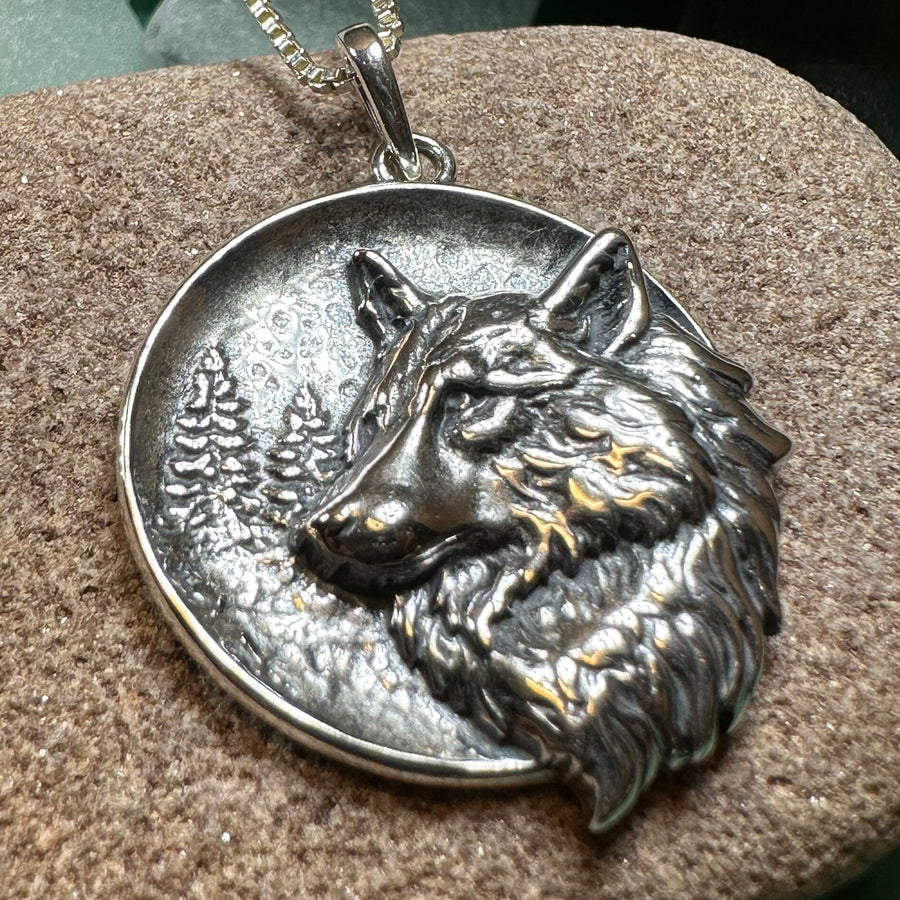 Wolf Necklace, Crescent Moon Jewelry, Norse Jewelry, Pagan Jewelry, Viking Jewelry, Celtic Knot Pendant, Animal Jewelry, Direwolf Jewelry