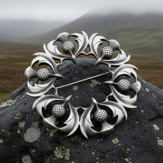 Thistle Brooch, Celtic Pin, Scottish Jewelry, Mom Gift, Large Celtic Brooch, Fly Plaid Pin, Wife Gift, Scotland Pin, Pewter Pin, Tartan Pin