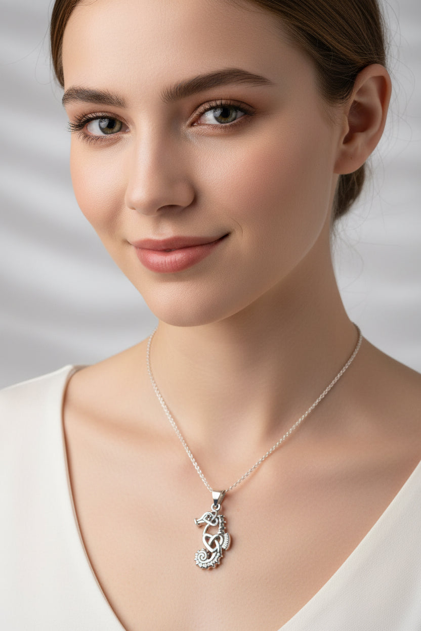 Seahorse Necklace, Celtic Jewelry, Nautical Pendant, Irish Jewelry, Celtic Knot Jewelry, Scottish Gift, Anniversary Gift, Ocean Jewelry