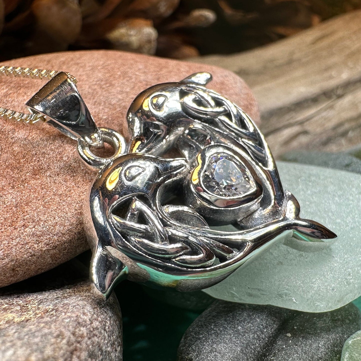 Dolphin Necklace, Celtic Jewelry, Irish Pendant, Ocean Lover Jewelry, Beach Jewelry, Fish Necklace, Nautical Jewelry, Sea Jewelry, Mom Gift