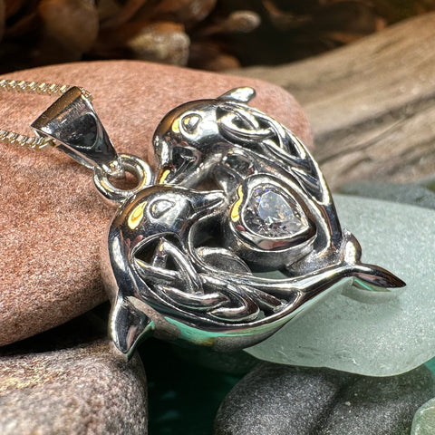 Load image into Gallery viewer, Dolphin Necklace, Celtic Jewelry, Irish Pendant, Ocean Lover Jewelry, Beach Jewelry, Fish Necklace, Nautical Jewelry, Sea Jewelry, Mom Gift

