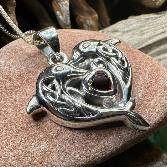 Hebrides Celtic Dolphin Necklace in Sterling Silver — view 9