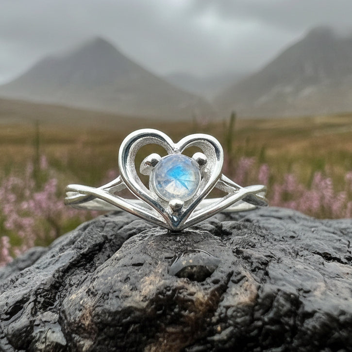 Moonstone Ring, Celtic Heart Ring, Boho Statement Ring, Promise Ring, Anniversary Gift, Celtic Knot Ring, Irish Ring, Mom Gift, Wife Gift