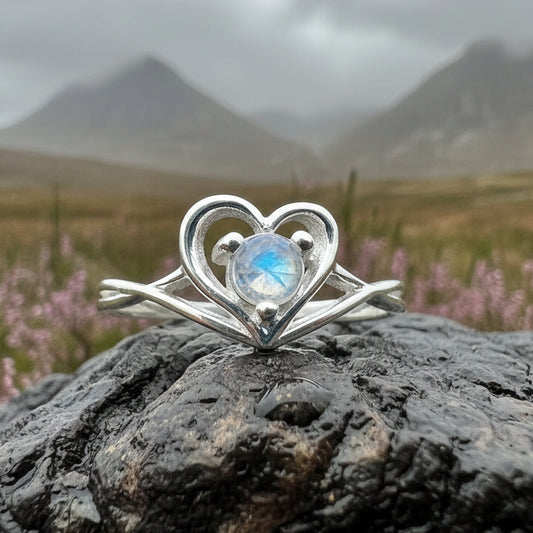 Moonstone Ring, Celtic Heart Ring, Boho Statement Ring, Promise Ring, Anniversary Gift, Celtic Knot Ring, Irish Ring, Mom Gift, Wife Gift