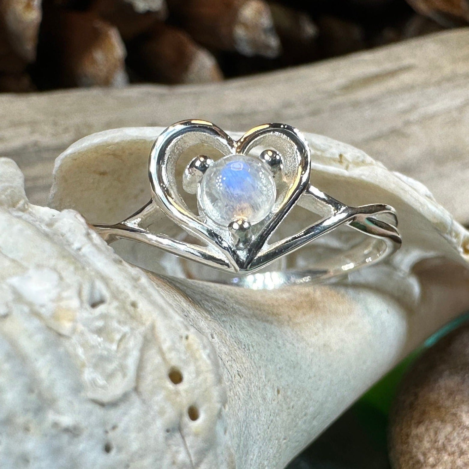 Moonstone Ring, Celtic Heart Ring, Boho Statement Ring, Promise Ring, Anniversary Gift, Celtic Knot Ring, Irish Ring, Mom Gift, Wife Gift