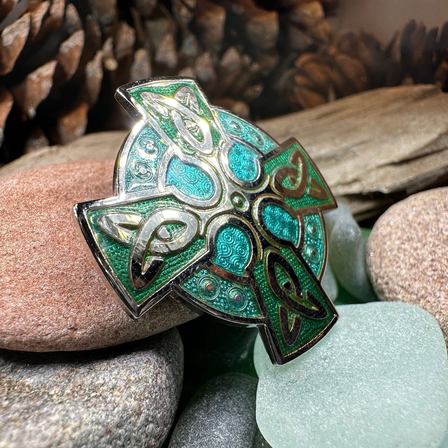 Celtic Cross Brooch, Cross Jewelry, Celtic Brooch, First Communion Gift, Green Enamel Pin, Irish Cross Jewelry, Cross Pin, Religious Jewelry
