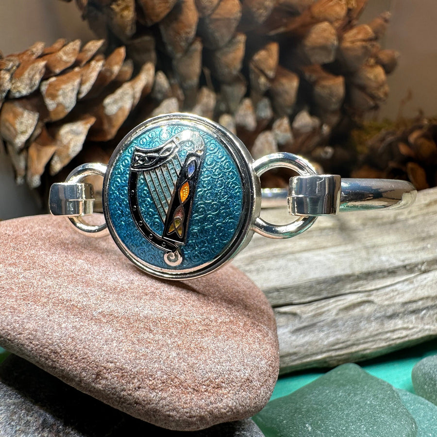 Celtic Harp Bracelet, Celtic Jewelry, Irish Jewelry, Bangle Bracelet, Scotland Jewelry, Ireland Jewelry, Wife Gift, Irish Harp Bangle