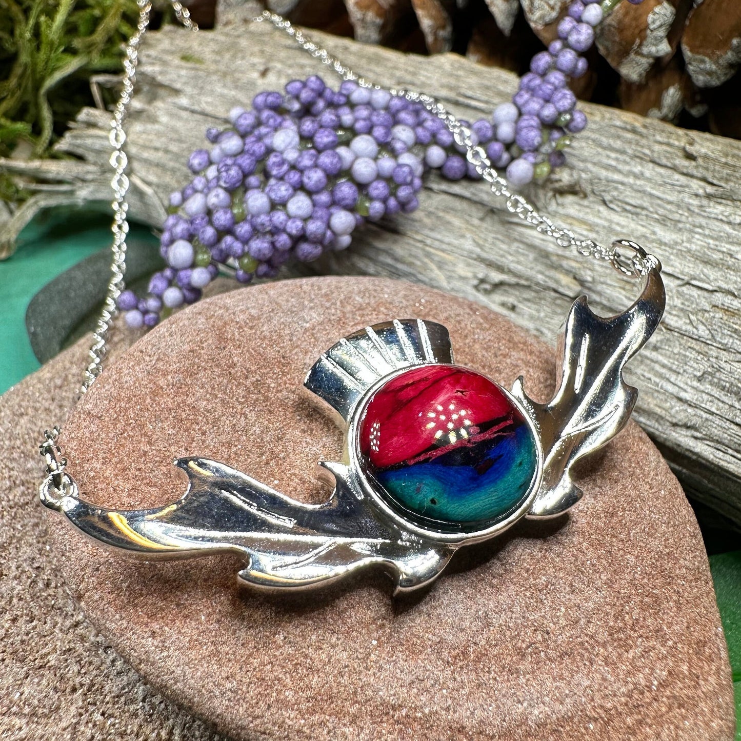 Thistle Necklace, Scotland Jewelry, Heather Gem, Celtic Necklace, Nature Jewelry, Outlander Jewelry, Wiccan Necklace, Anniversary Gift