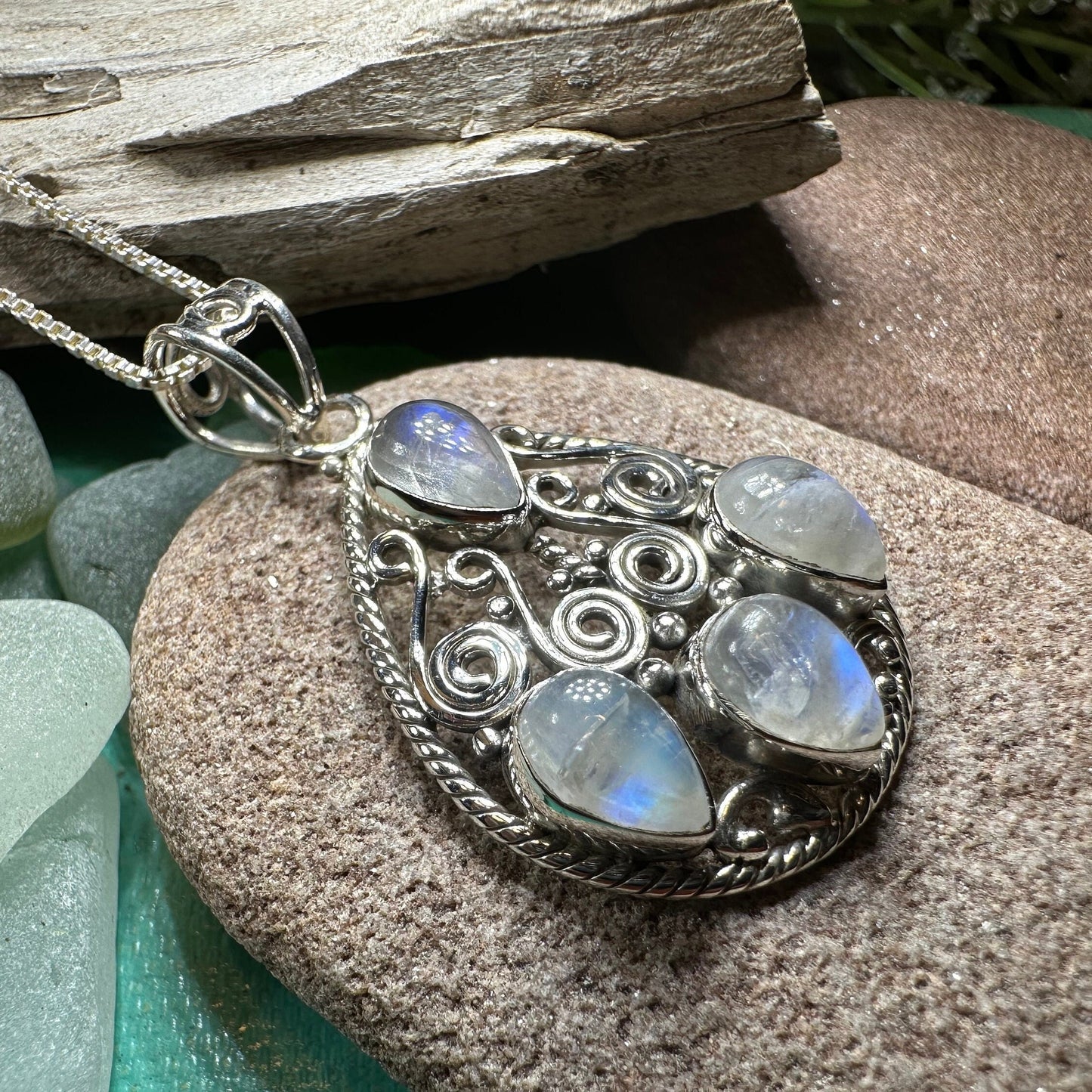 Celtic Spiral Necklace, Moonstone Necklace, Celtic Pendant, Anniversary Gift, Wiccan Jewelry, Pagan Necklace, Wife Gift, Sterling Silver