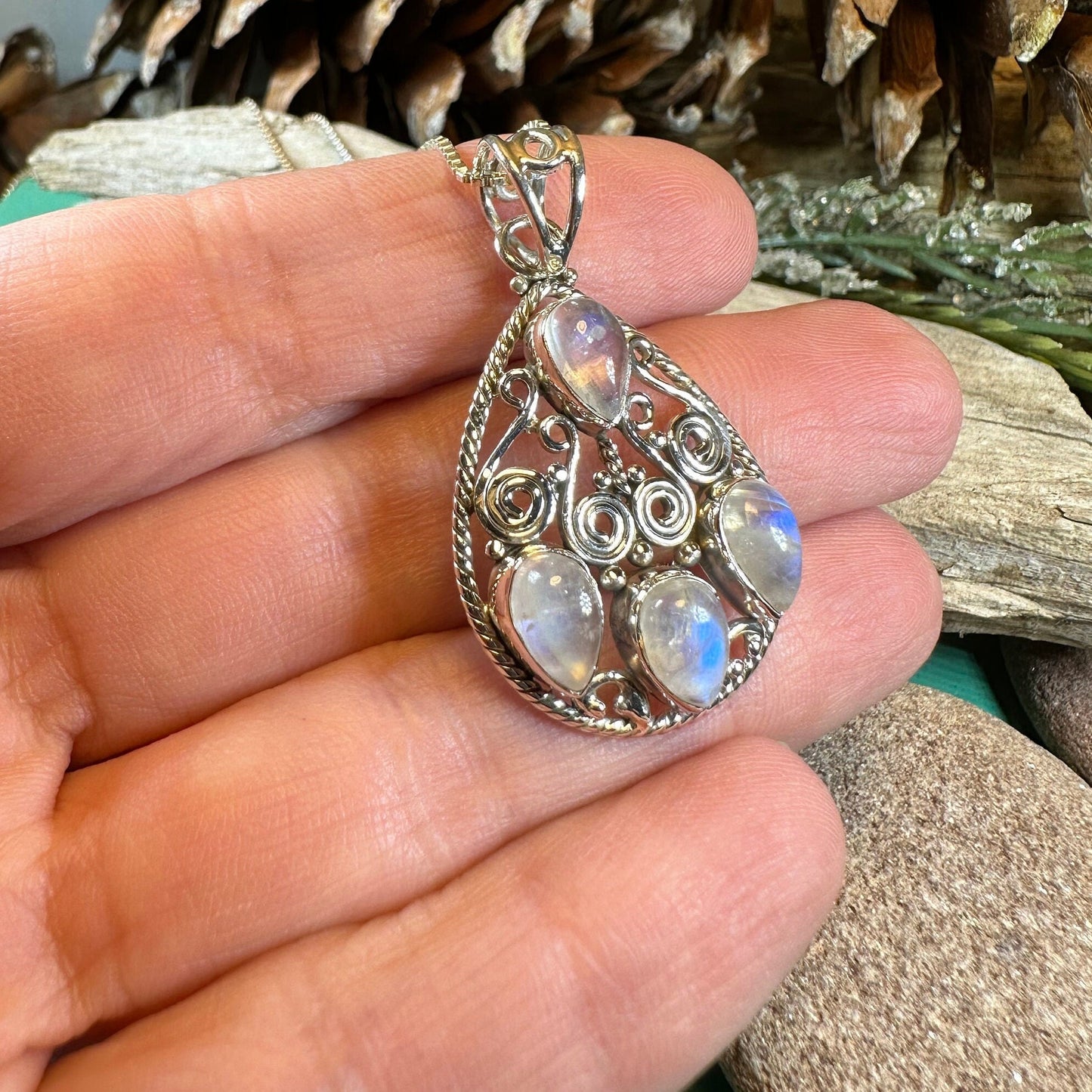 Celtic Spiral Necklace, Moonstone Necklace, Celtic Pendant, Anniversary Gift, Wiccan Jewelry, Pagan Necklace, Wife Gift, Sterling Silver
