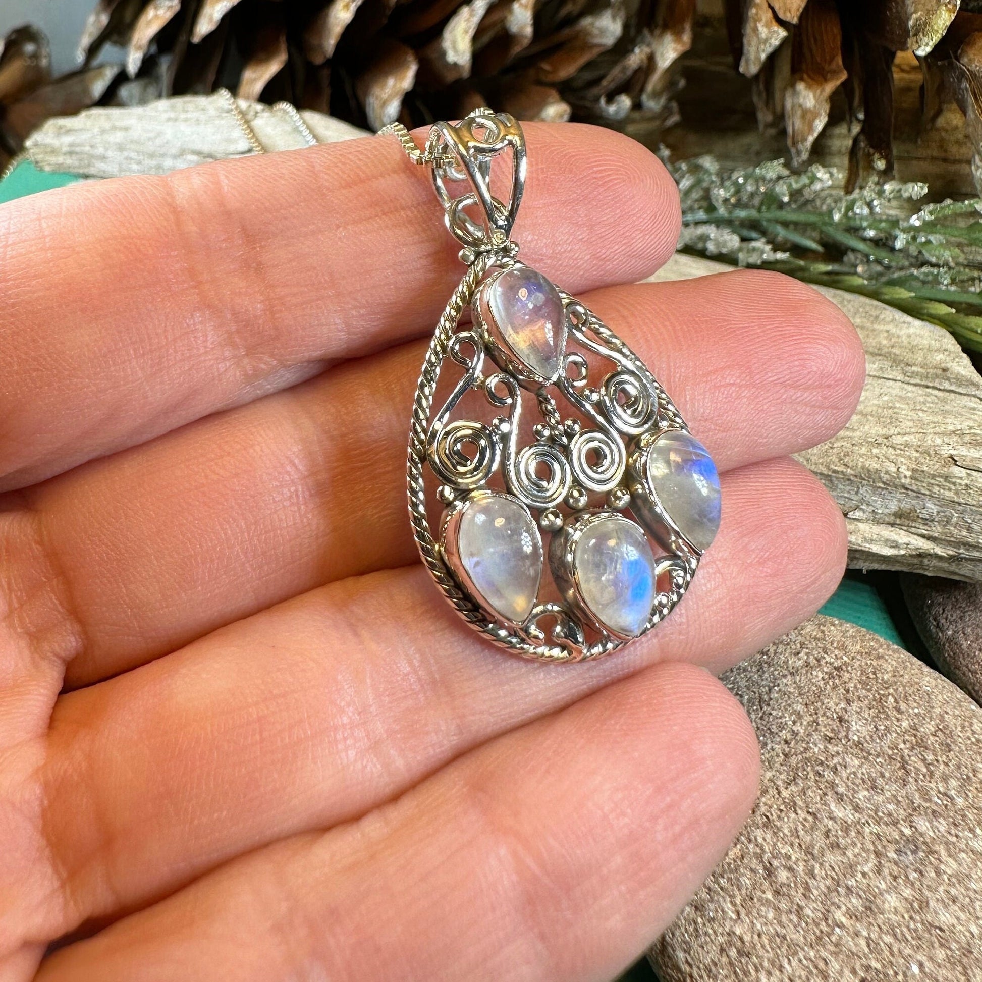 Celtic Spiral Necklace, Moonstone Necklace, Celtic Pendant, Anniversary Gift, Wiccan Jewelry, Pagan Necklace, Wife Gift, Sterling Silver