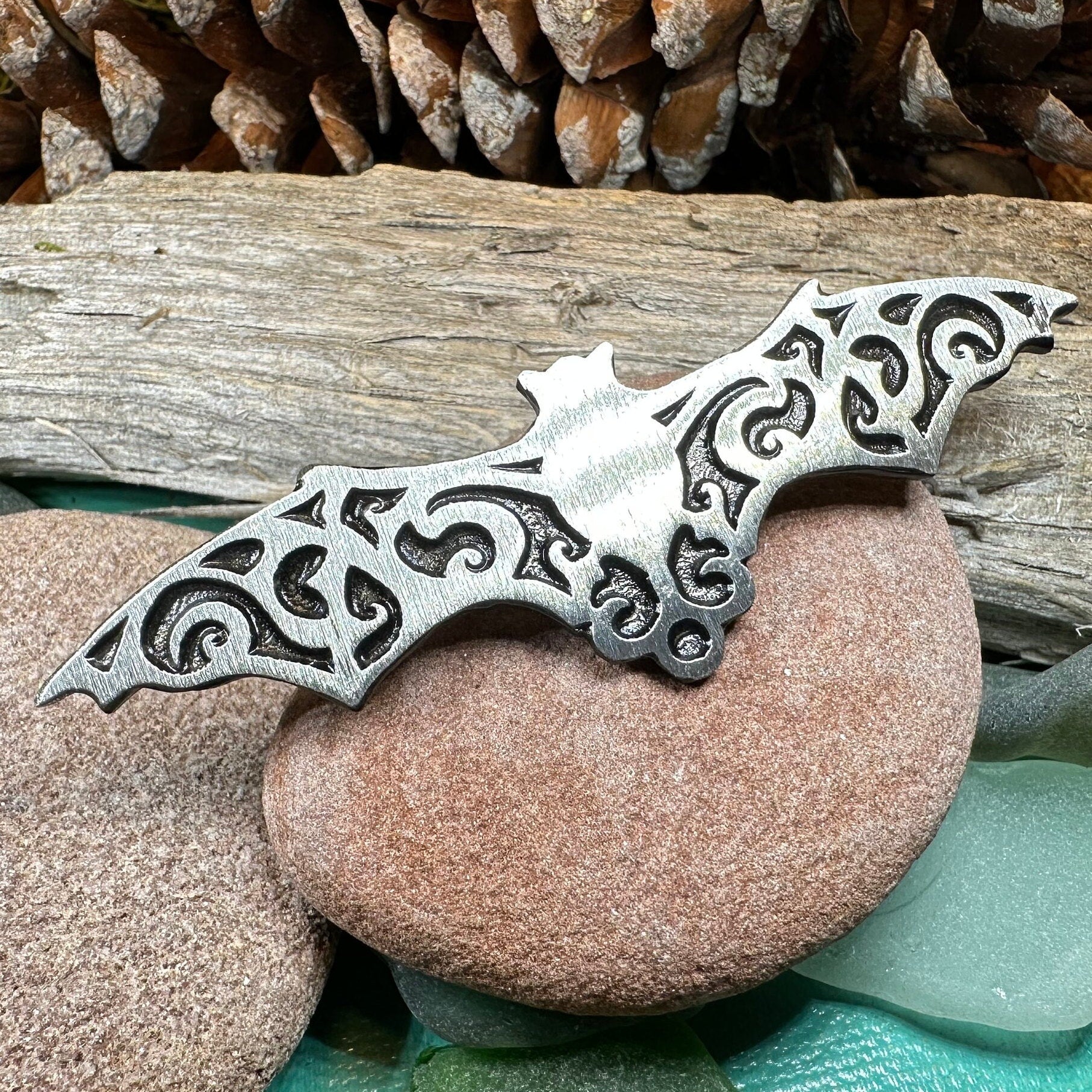Gothic Bat Brooch, Celtic Pin, Pewter Bat Pin, Victorian Brooch, Friendship Gift, Halloween Gift, Witch Jewelry, Animal Brooch, EA Poe Gift