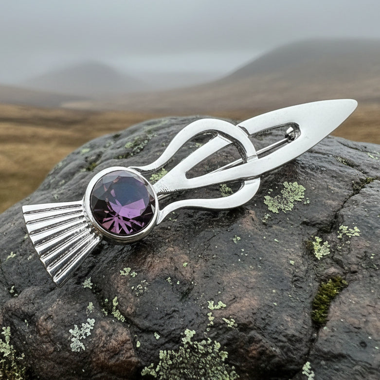 Thistle Kilt Pin, Celtic Jewelry, Thistle Brooch, Tartan Pin, Scotland Jewelry, Celtic Pin, Thistle Pin, Outlander Jewelry, Purple Coat Pin