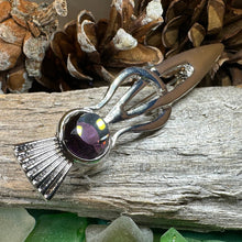 Load image into Gallery viewer, Thistle Kilt Pin, Celtic Jewelry, Thistle Brooch, Tartan Pin, Scotland Jewelry, Celtic Pin, Thistle Pin, Outlander Jewelry, Purple Coat Pin
