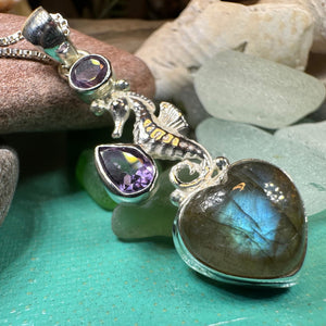 Seahorse Necklace, Sea Life Pendant, Labradorite Jewelry, Nautical Jewelry, Mom Gift, Anniversary Gift, Beach Lover Gift, Ocean Jewelry
