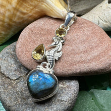 Load image into Gallery viewer, Seahorse Necklace, Sea Life Pendant, Labradorite Jewelry, Nautical Jewelry, Mom Gift, Anniversary Gift, Beach Lover Gift, Ocean Jewelry
