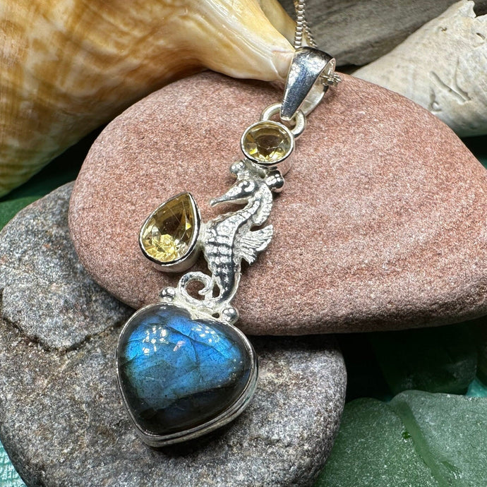 Seahorse Necklace, Sea Life Pendant, Labradorite Jewelry, Nautical Jewelry, Mom Gift, Anniversary Gift, Beach Lover Gift, Ocean Jewelry