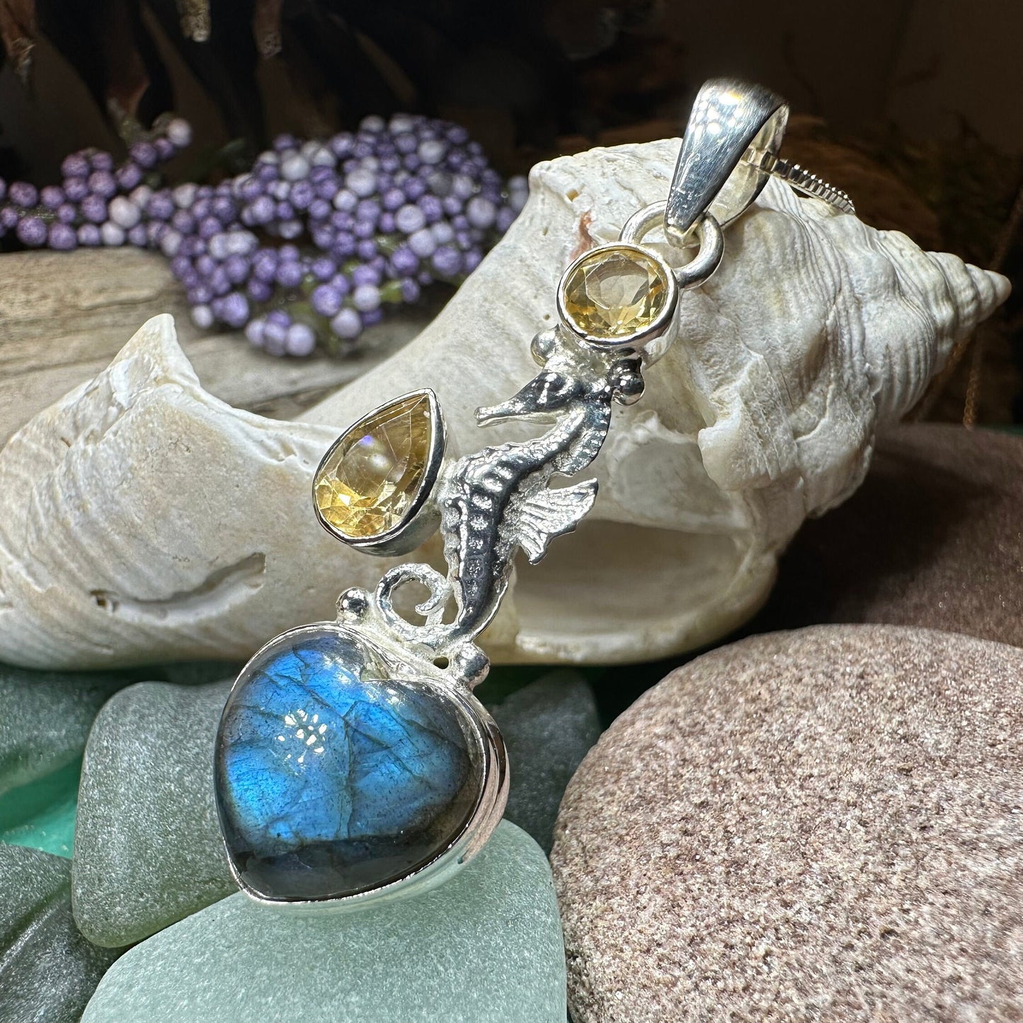 Seahorse Necklace, Sea Life Pendant, Labradorite Jewelry, Nautical Jewelry, Mom Gift, Anniversary Gift, Beach Lover Gift, Ocean Jewelry
